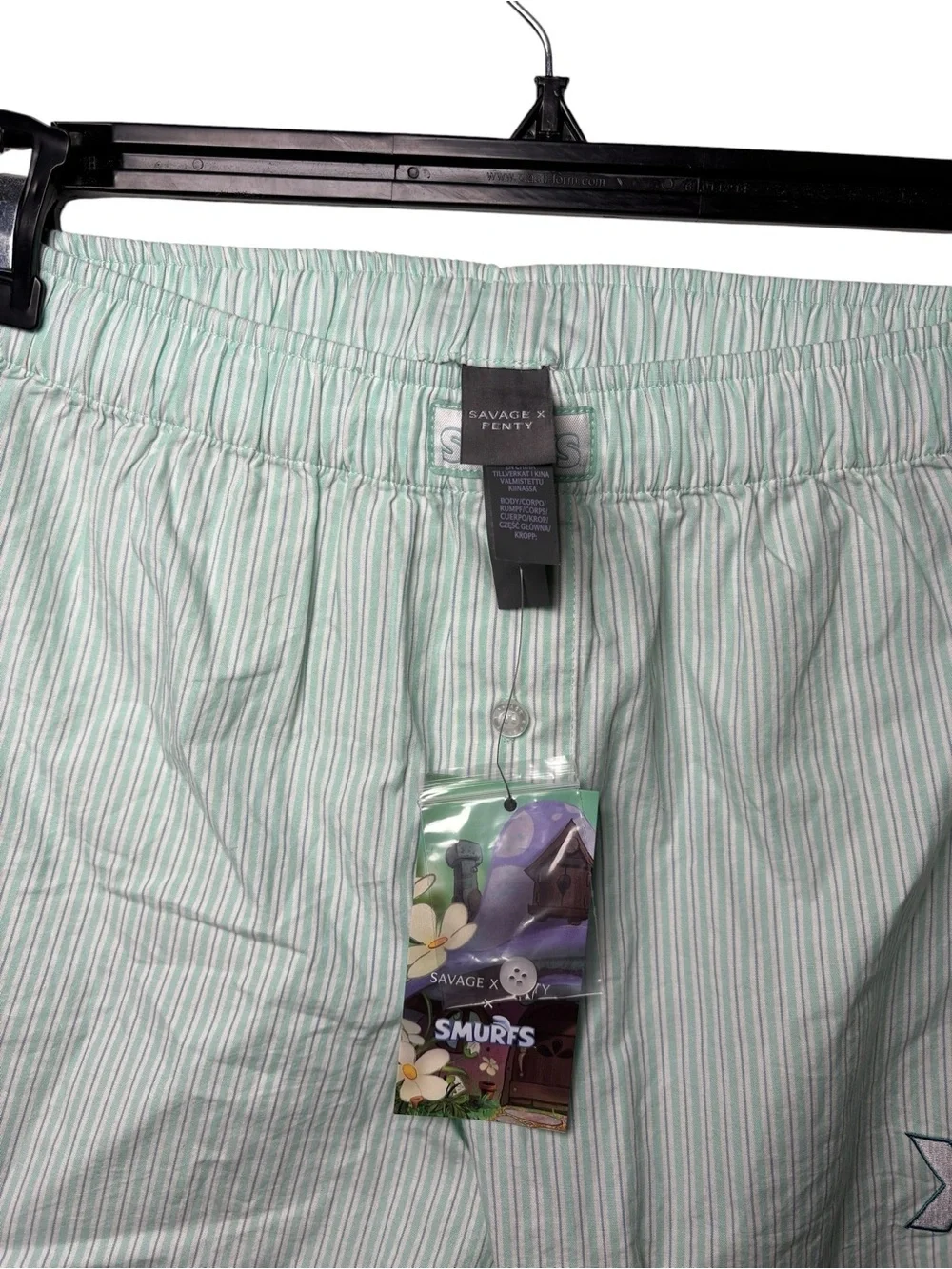 Savage X Fenty x Smurfs Men’s Boxer Shorts Small NWT Striped Mint Green